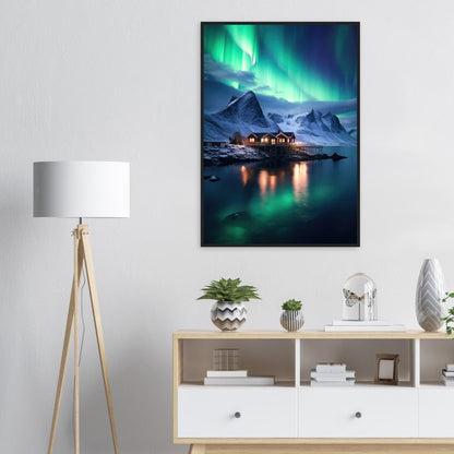 Polarlicht am See, Poster mit Holzrahmen - Stiers Beste
