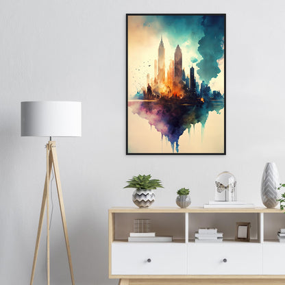 Farbexplosion Skyline, Poster mit Holzrahmen - Stiersbeste