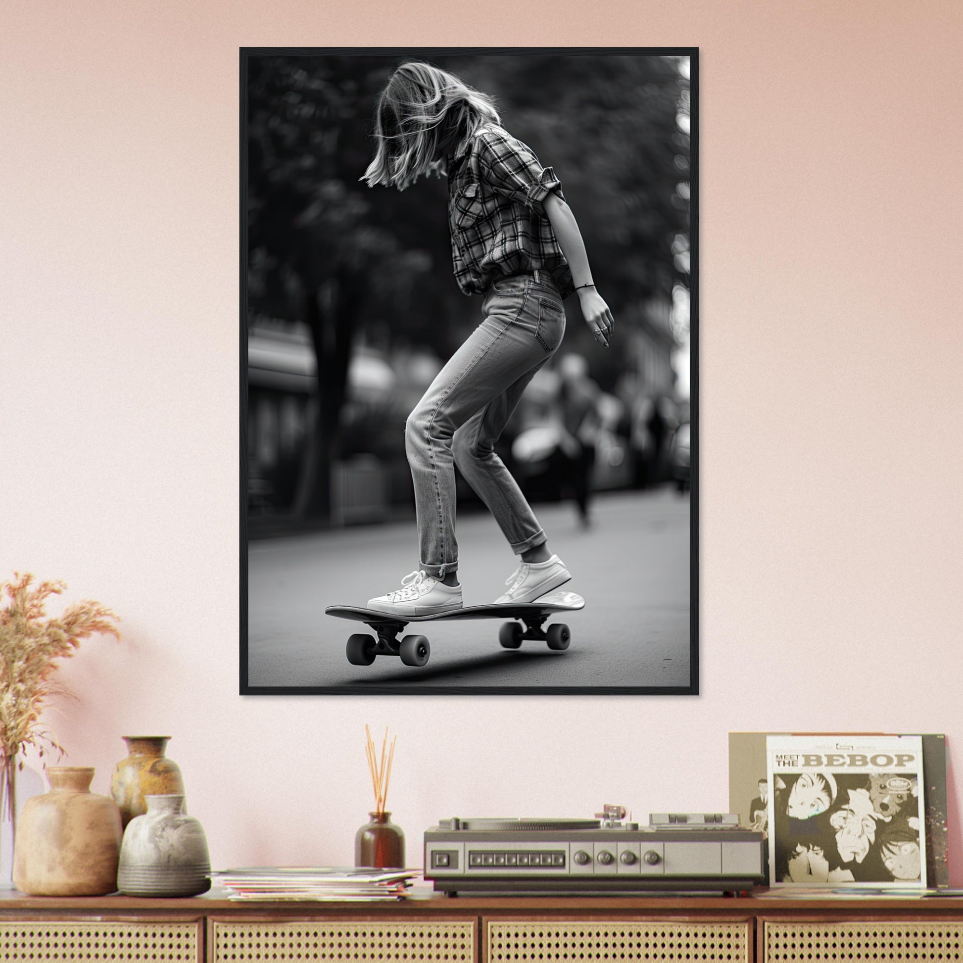 Skater Girl, Poster mit Holzrahmen - Stiersbeste