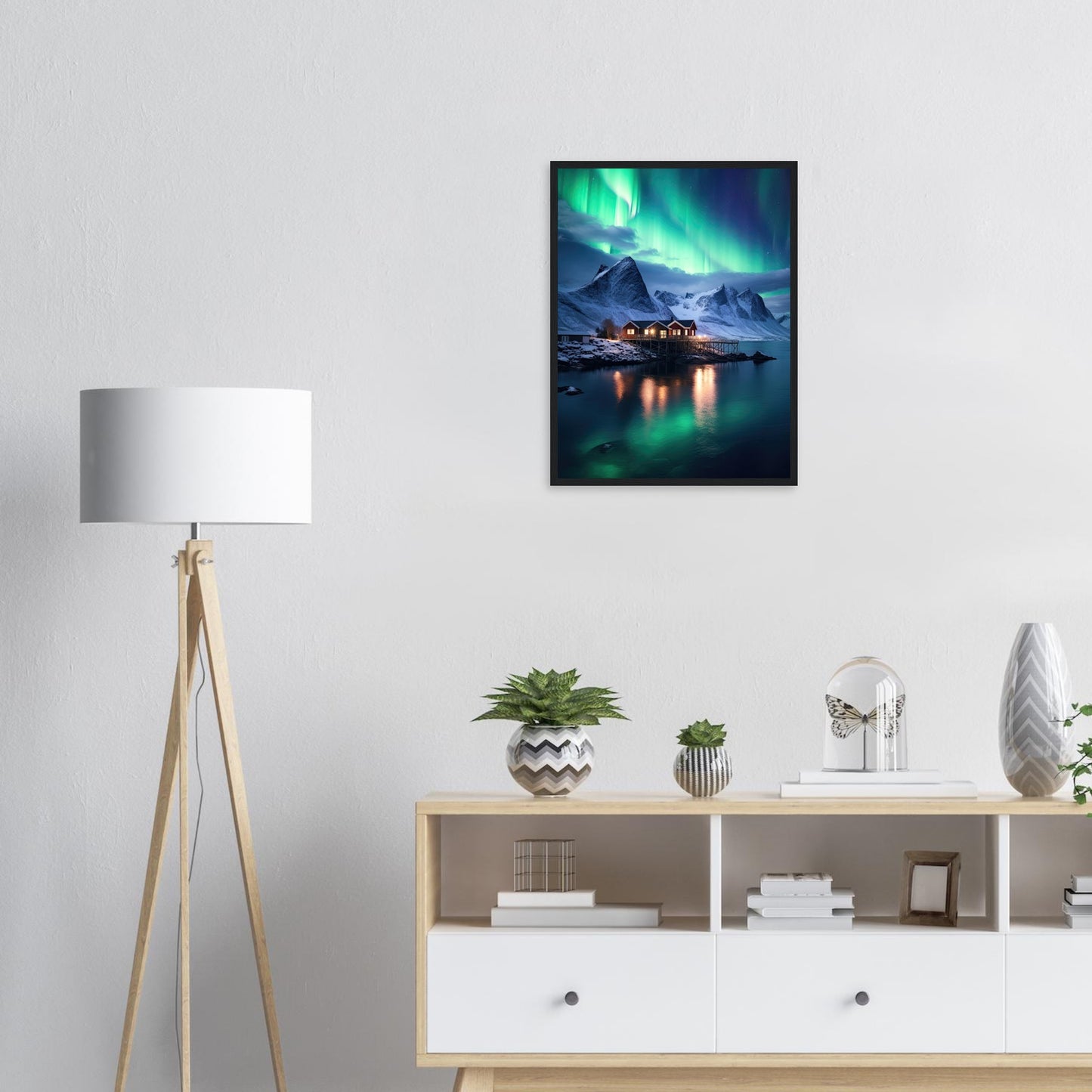 Polarlicht am See, Poster mit Holzrahmen - Stiers Beste