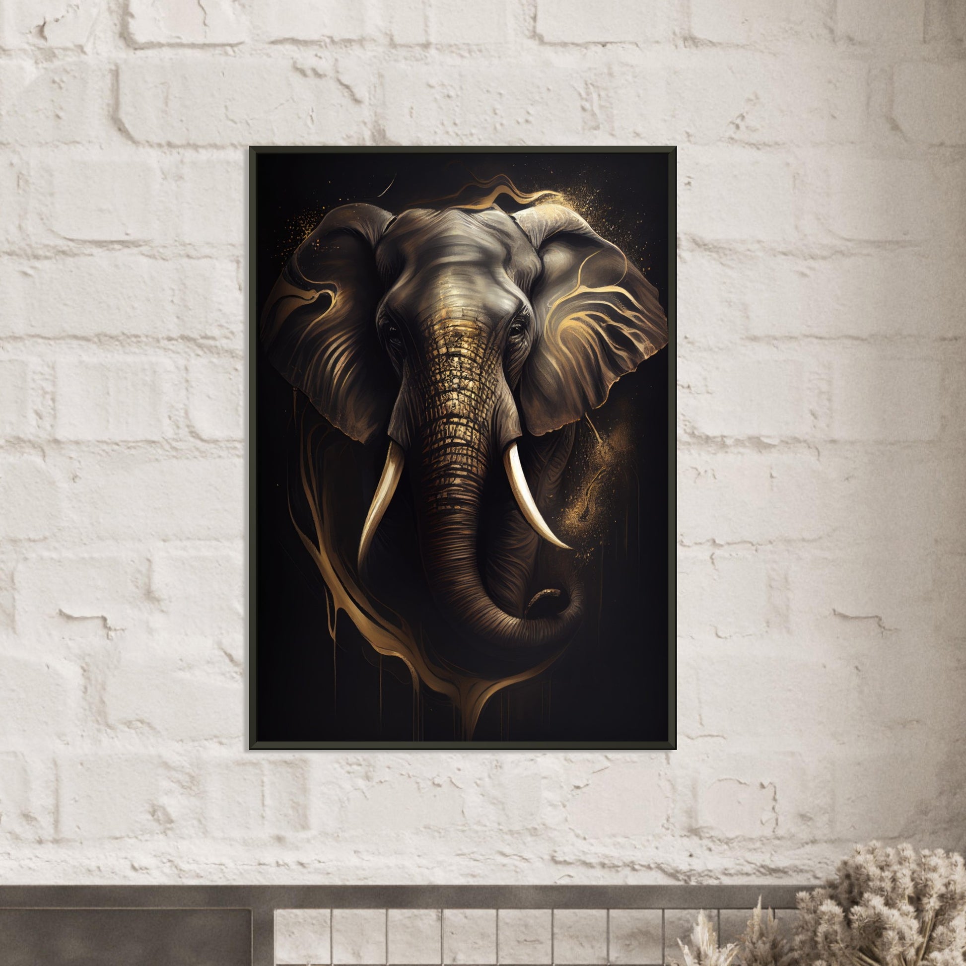 Goldener Blick des Elefanten, Poster mit Alurahmen - Stiersbeste