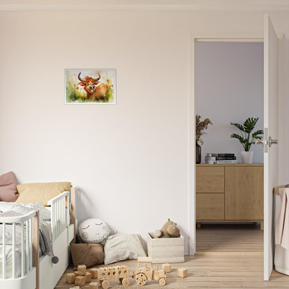 Blumiger Stier, Poster mit Holzrahmen - Stiersbeste