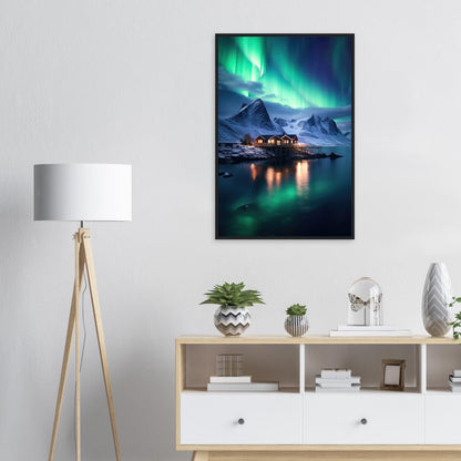 Polarlicht am See, Poster mit Holzrahmen - Stiers Beste