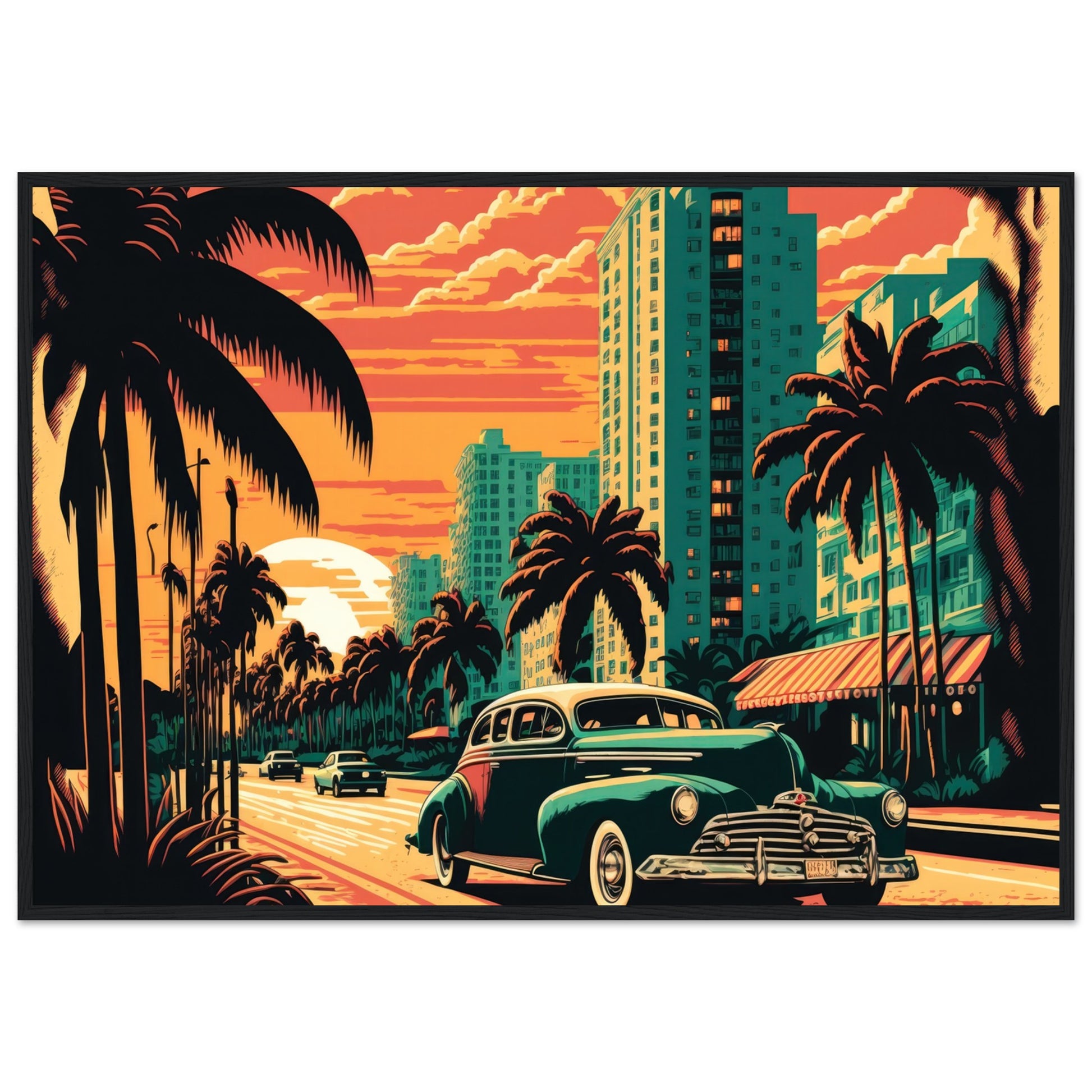 Retro Miami, Poster mit Holzrahmen - Stiersbeste