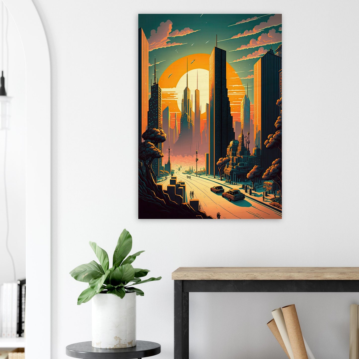 Futuristischer Sunset, Holzdruck - Stiersbeste