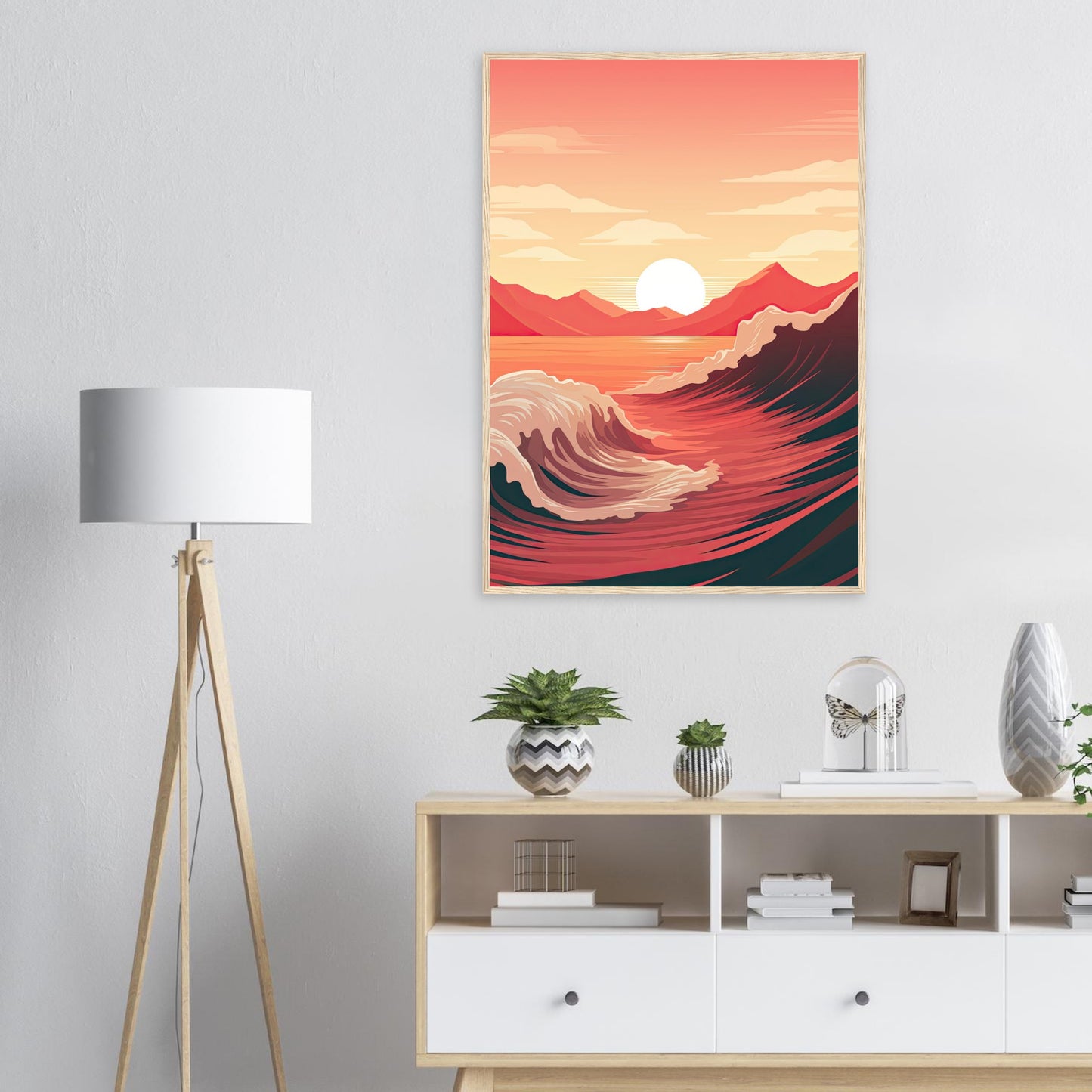 Red Wave, Poster mit Holzrahmen - Stiers Beste