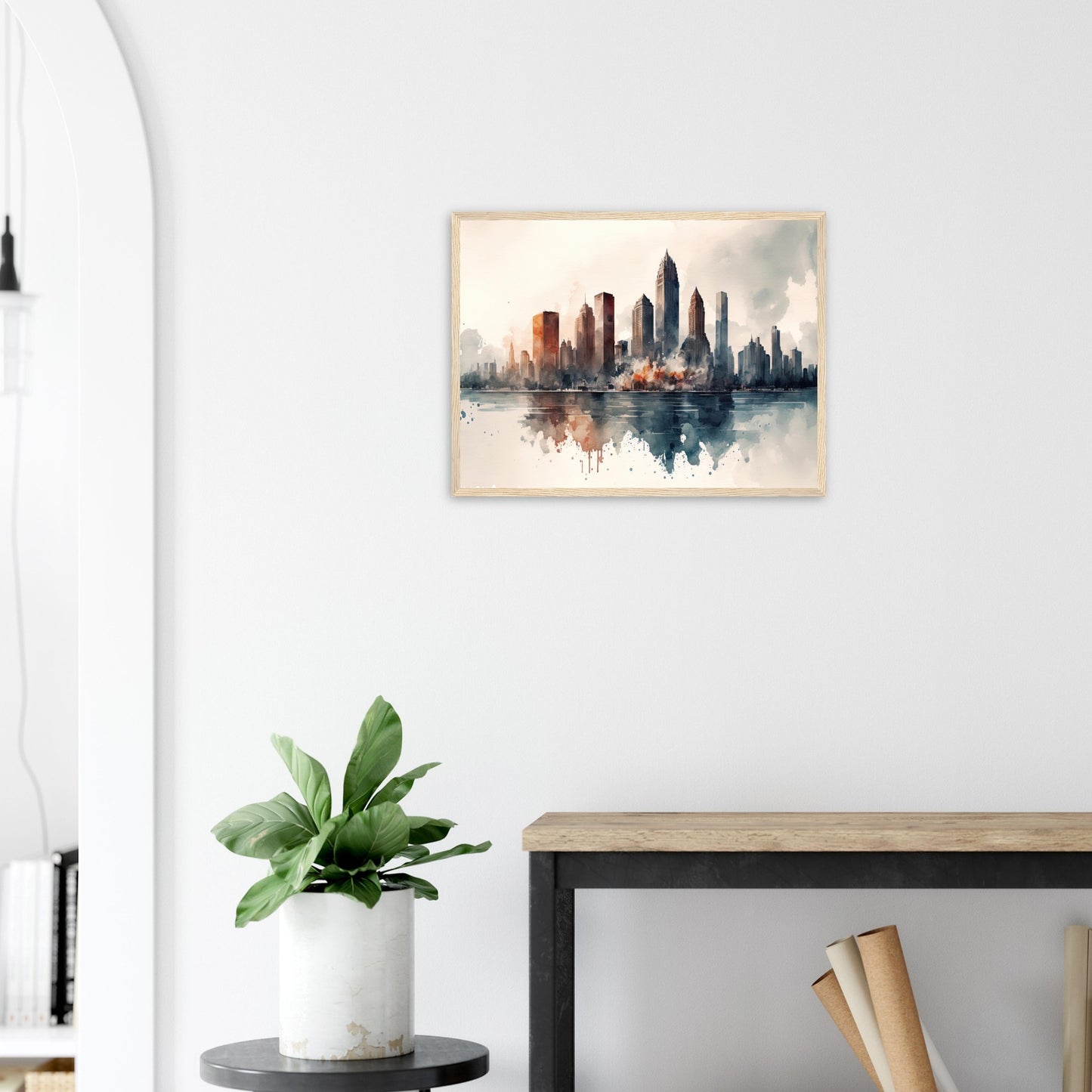 Cloudy Skyline, Poster mit Holzrahmen - Stiersbeste