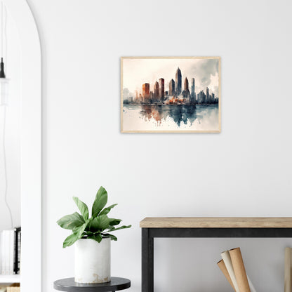 Cloudy Skyline, Poster mit Holzrahmen - Stiersbeste