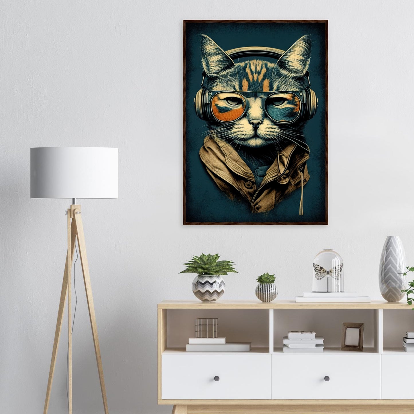 Retro Cat, Poster mit Holzrahmen - Stiersbeste