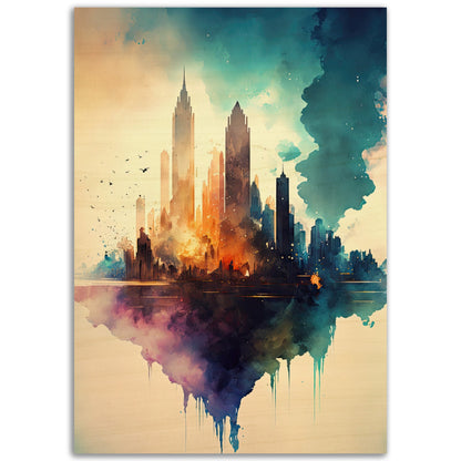 Farbexplosion Skyline, Holzdruck - Stiersbeste