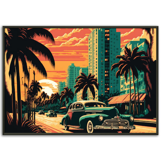 Retro Miami, Poster mit Alurahmen - Stiersbeste